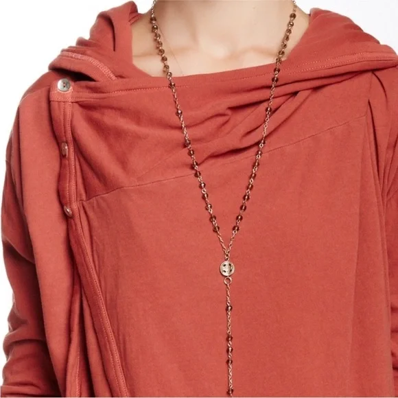 Free People Bond Cardigan Oversized Drape Wrap Hooded Sweater | Gray | Size M - Picture 2 of 16